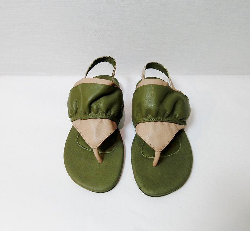 Painting # 8050 || Waxing cowhide sandals you most swing grass almond || - Women's Casual Shoes - Genuine Leather Green