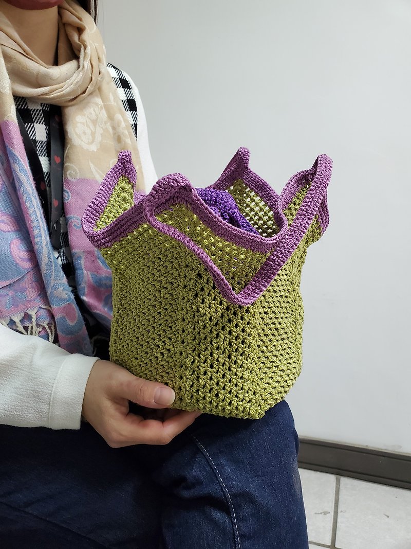 拉拉PP線  星花編織手提包 - 手袋/手提包 - 聚酯纖維 綠色