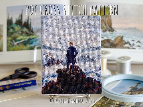 LittleRoomInTheAttic Wanderer Above The Sea Of Fog - Caspar Friedrich - PDF cross stitch pattern