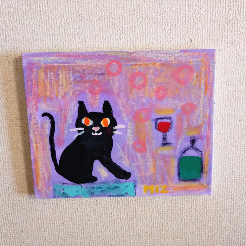 Original painting, one-of-a-kind cat and wine - โปสเตอร์ - วัสดุอื่นๆ 