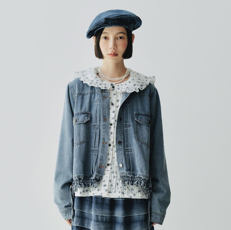 Autumn vintage washed denim jacket - เสื้อแจ็คเก็ต - ผ้าฝ้าย/ผ้าลินิน 