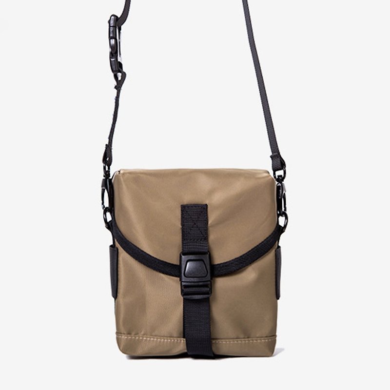 Solid color buckle shoulder bag - Messenger Bags & Sling Bags - Polyester Khaki