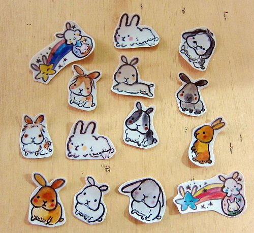 毛球工坊 手繪插畫風格 完全防水貼紙 兔子 大集合 共14款