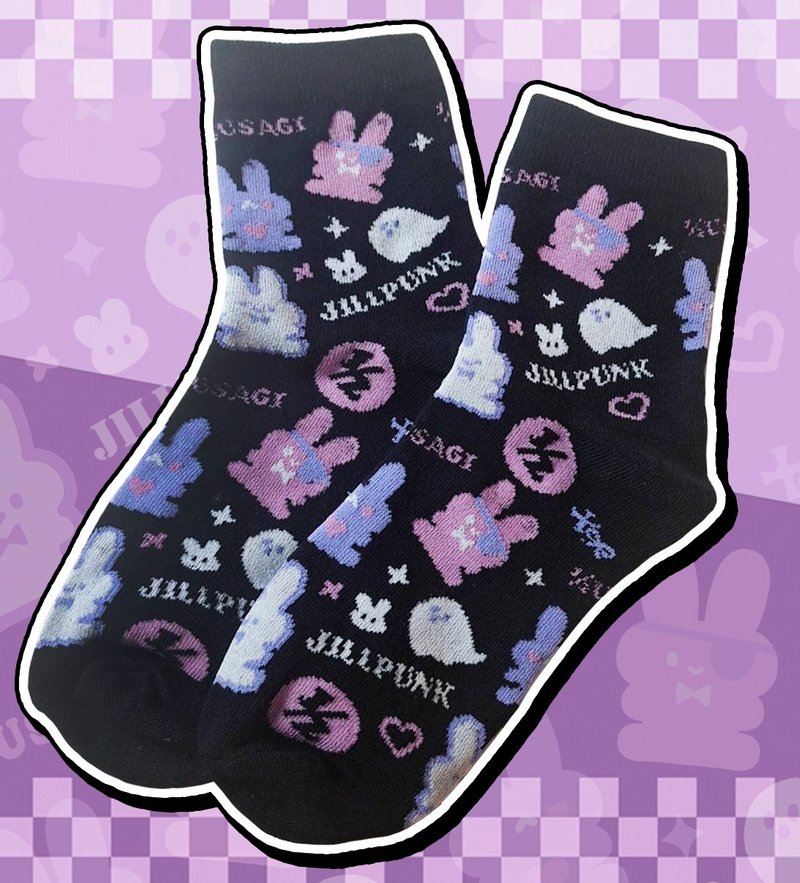 原創Jill's punk品牌logo吉祥物1/2usagi滿版兔子針織短襪JJ7006 - 襪子 - 棉．麻 
