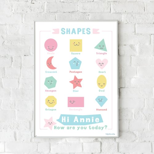 babybluewhales Shapes Poster with Personalized Name - Educational Poster - Kids Poster