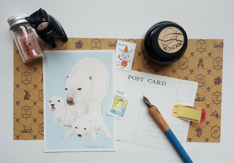 Polar bears hand-painted postcard - การ์ด/โปสการ์ด - กระดาษ 