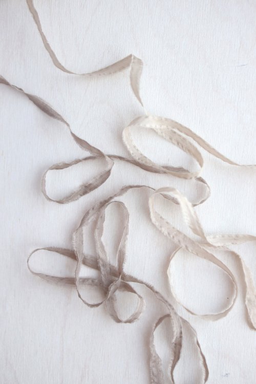 Antique White Hand Dyed Silk Ribbon - KrasnovaSilk