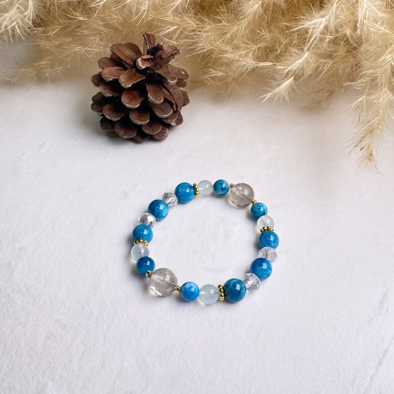 Stone business luck natural crystal Japanese handmade gift energy Stone bracelet - Bracelets - Crystal Blue