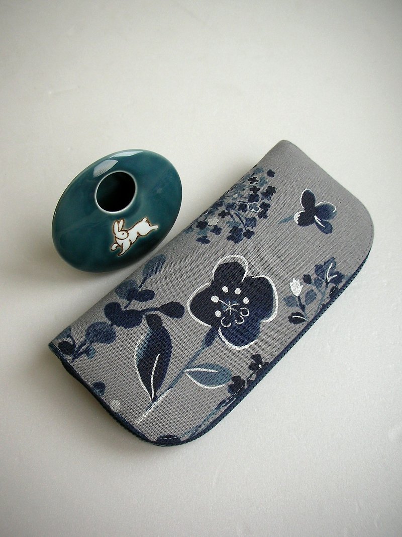 Sprinkled ink, cotton, cotton and linen "gray silver" - long clip / wallet / coin purse / gift - กระเป๋าสตางค์ - ผ้าฝ้าย/ผ้าลินิน สีเทา