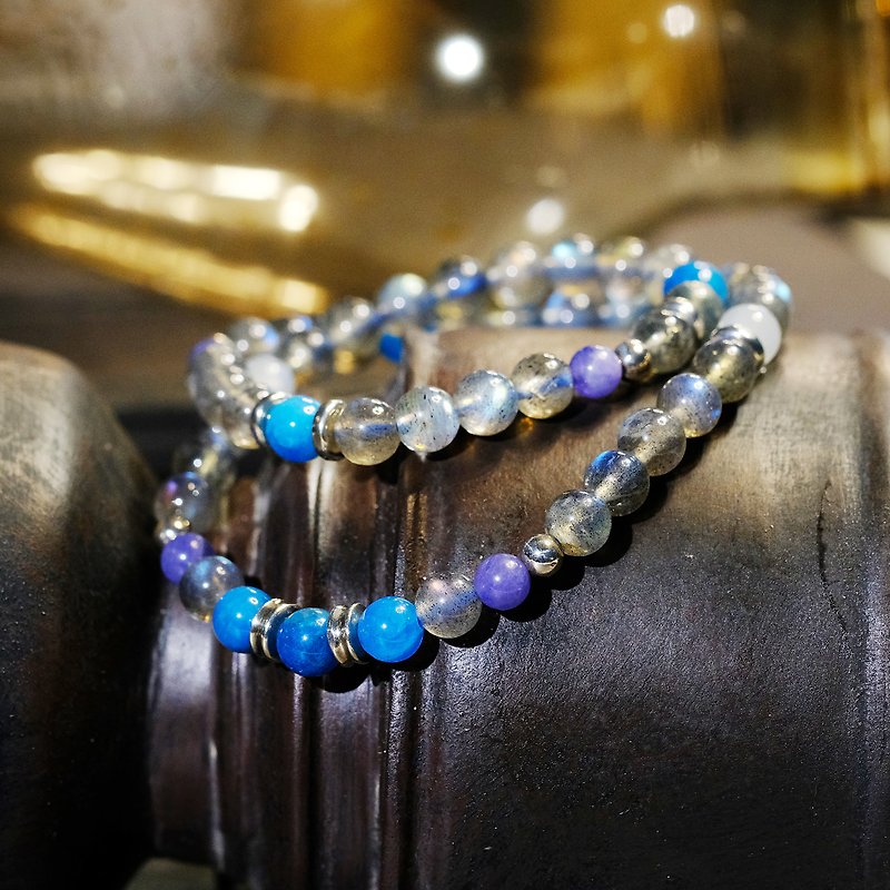 Hanhan宝石類925純銀製のブレスレット星月夜ラブラドライトアパタイトタンザナイト - ブレスレット - 宝石 ブルー
