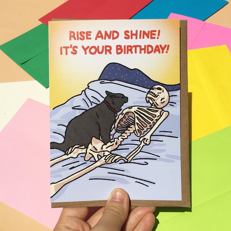 การ์ด วันเกิด ตลก ลายมีมแมว Rise and Shine It's Your Birthday Cat Card - การ์ด/โปสการ์ด - กระดาษ 