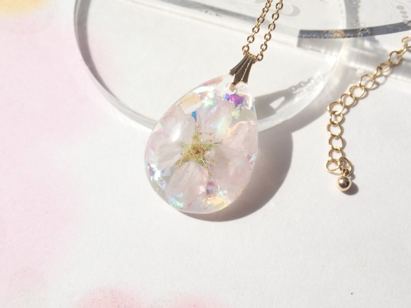 Keio Sakura Aurora Drop Necklace - Necklaces - Plants & Flowers Pink