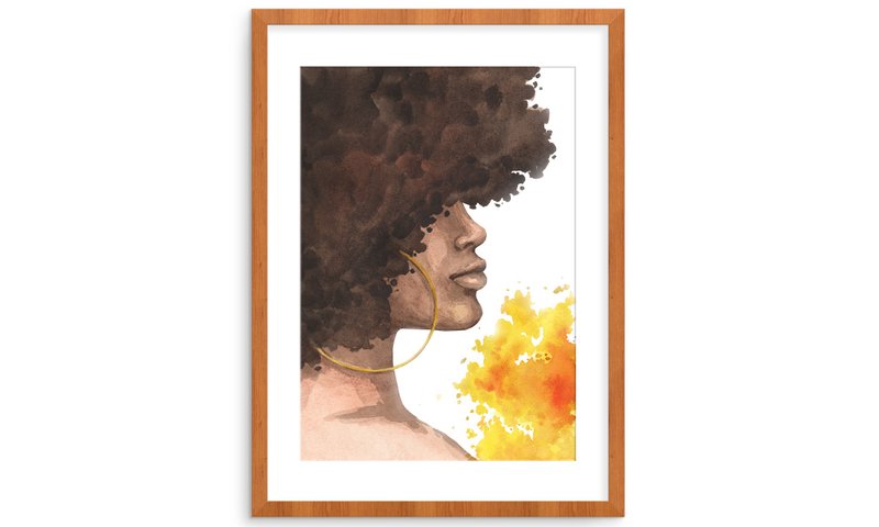 African Woman Portrait Watercolor Art Print Black Woman Painting African Woman - Posters - Paper Brown