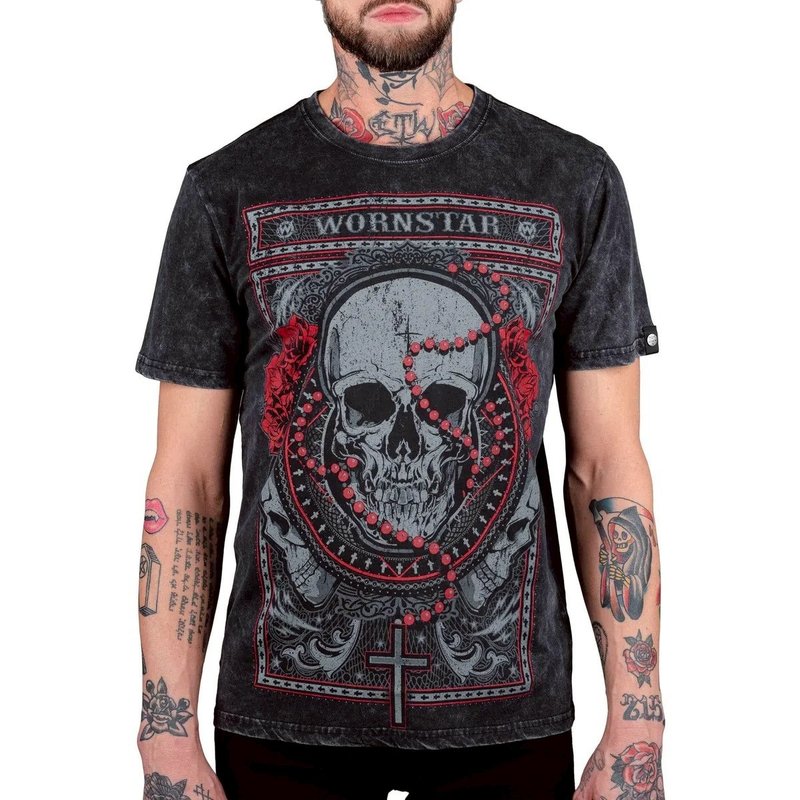 Hail 骷髏祈禱鍊搖滾T恤 - 男 T 恤 - 棉．麻 灰色