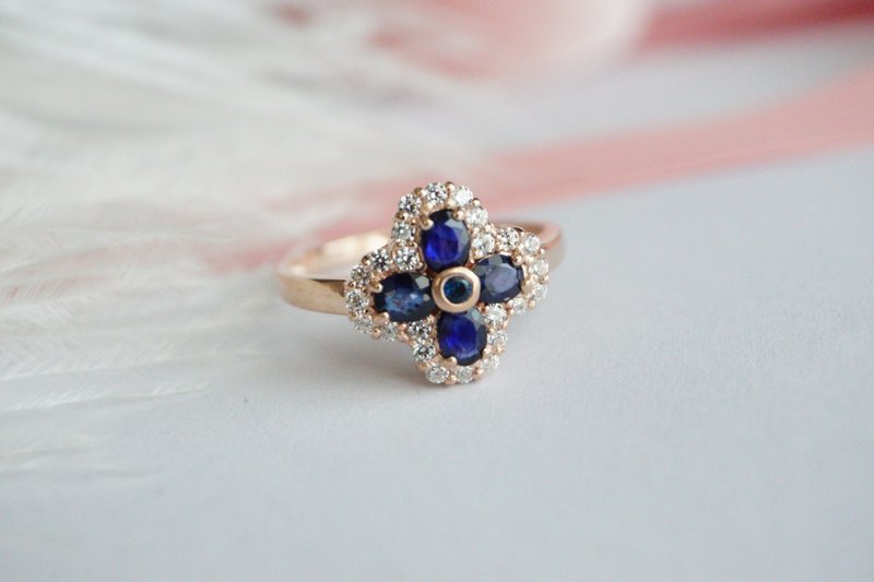 Natural Blue Sapphire Flower Design Ring Silver 925 - 戒指 - 純銀 藍色