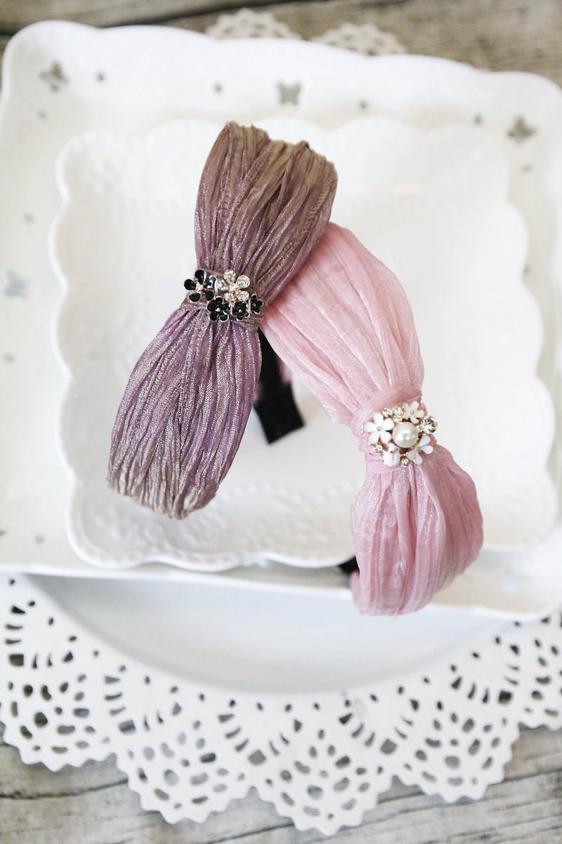 Pink snow yarn hair band type headband models - เครื่องประดับผม - ผ้าฝ้าย/ผ้าลินิน สึชมพู