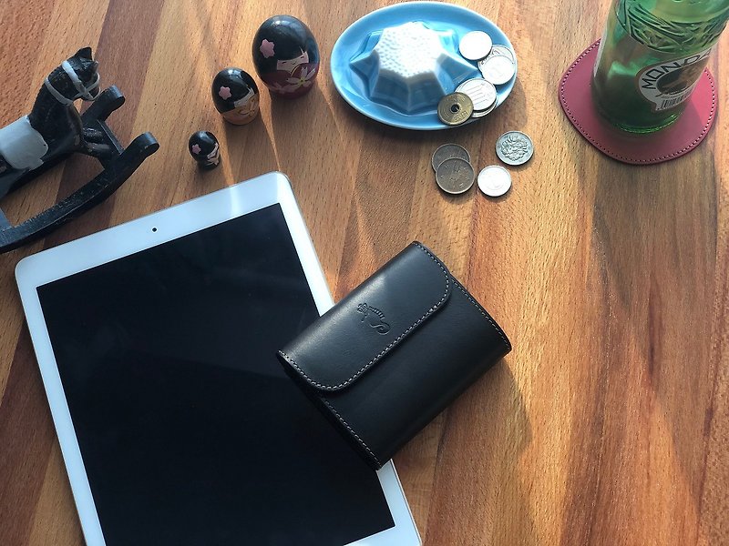 【Takumicsタクミクス】Quattro Plus_Mini Wallet 3-fold - Wallets - Genuine Leather Black