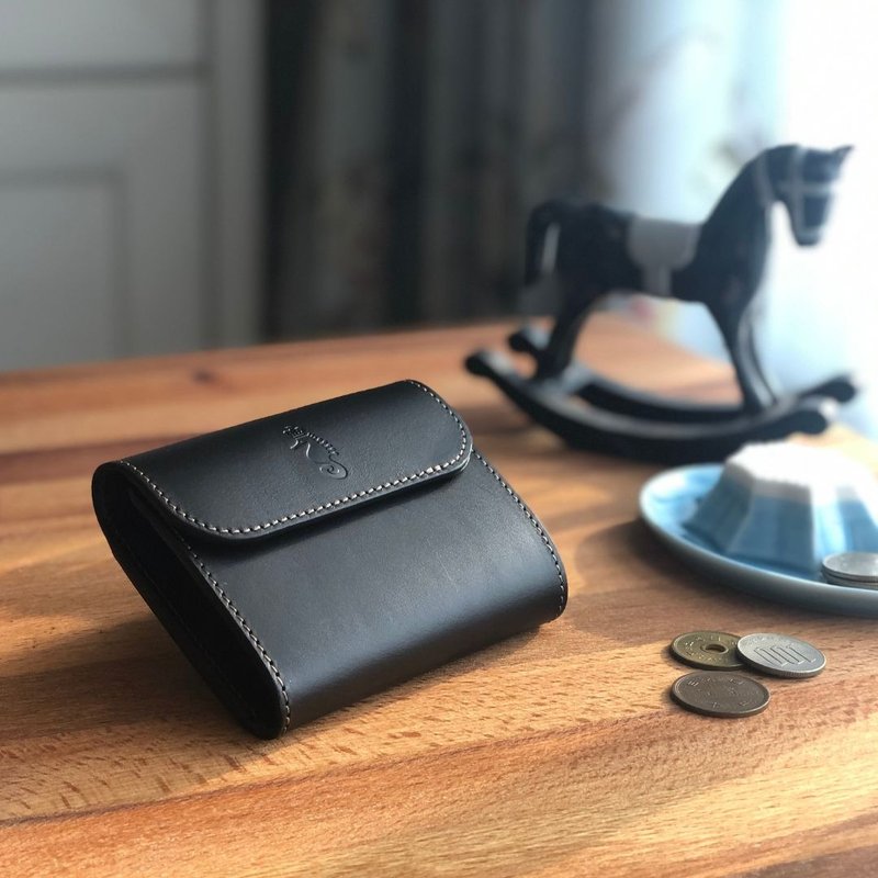 【Takumicsタクミクス】Quattro Plus_Mini Wallet 3-fold - Wallets - Genuine Leather Black