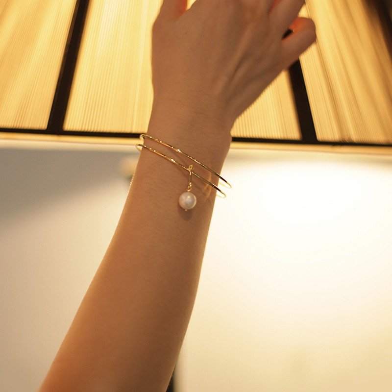 MissQueeny 925スターリングシルバー天然真珠のブローチ腕輪 - ブレスレット - 金属 ゴールド