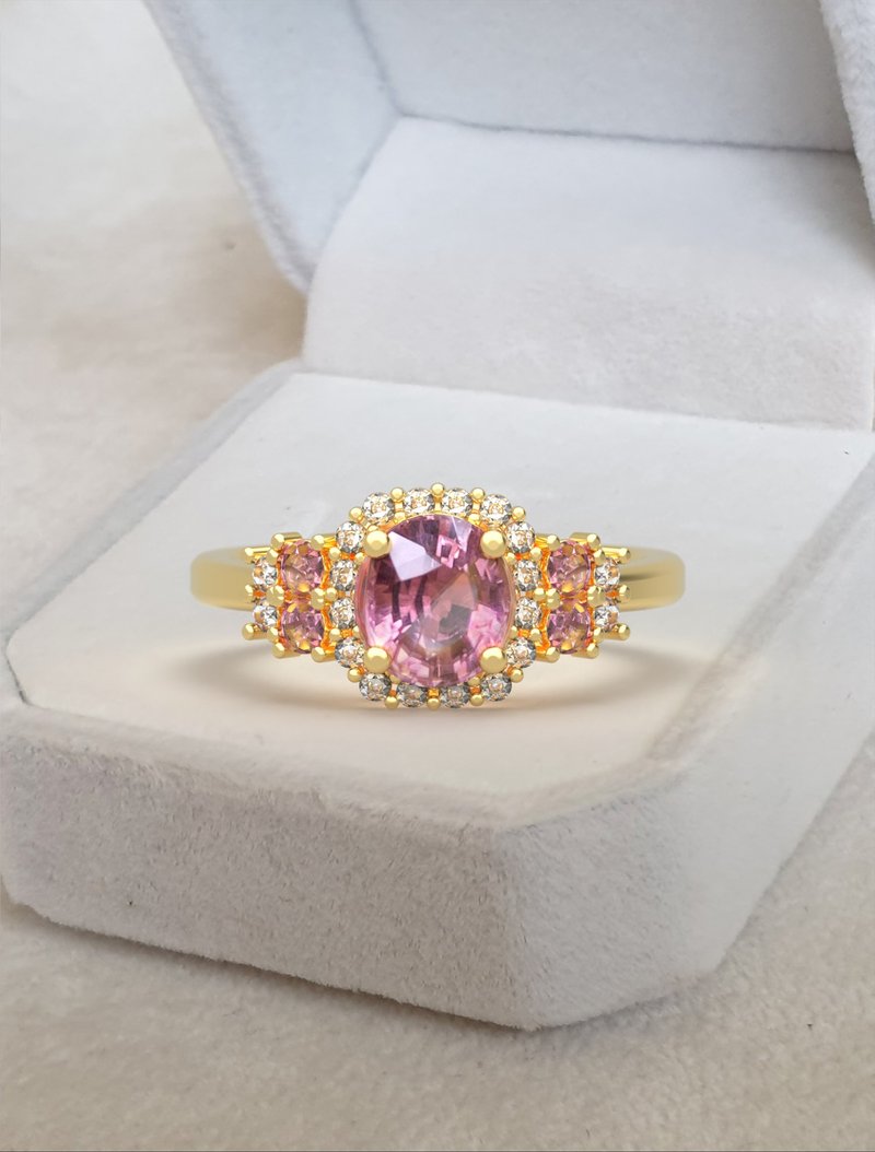 Pink sapphire silver ring, Sapphire Rings & September Birthstone Rings - 戒指 - 寶石 咖啡色