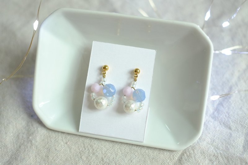 Jt Corner stone powder purple blue Swarovski crystal beads beaded earrings ear clip earrings Valentine's Day gift - Earrings & Clip-ons - Gemstone Pink