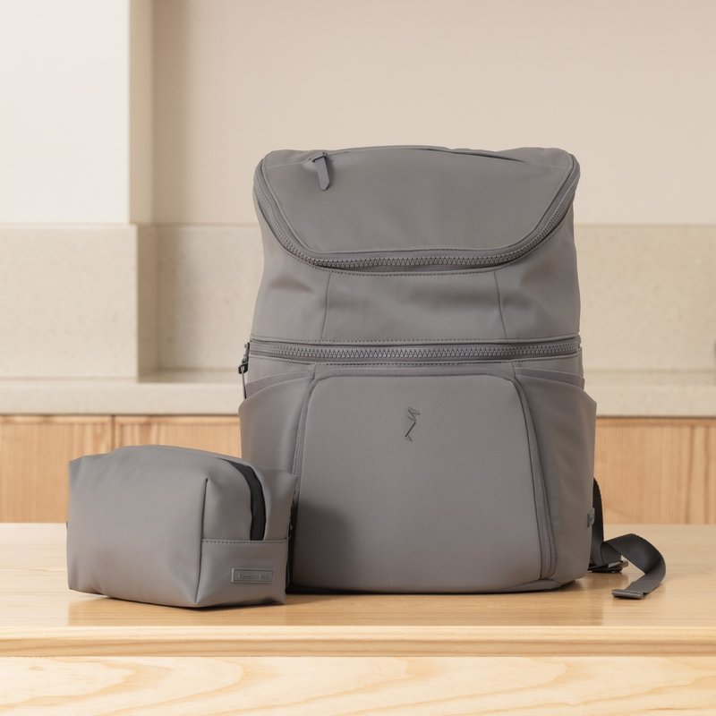 [20L Travel 4-Piece Set] Parenting Bag/Waterproof Bag/Desk Hook/Hook Value Set (Gray) - กระเป๋าคุณแม่ - ไนลอน สีเทา