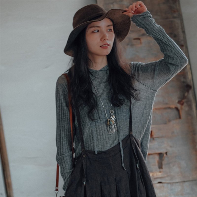 花灰色 極細美麗諾羊毛針織帽衫 針織羊毛衫 100%超細美利奴羊毛 - 女毛衣/針織衫 - 羊毛 灰色