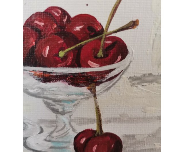 チェリーの絵画 赤金フレーム付き チェリーの絵画 赤金フレーム付き