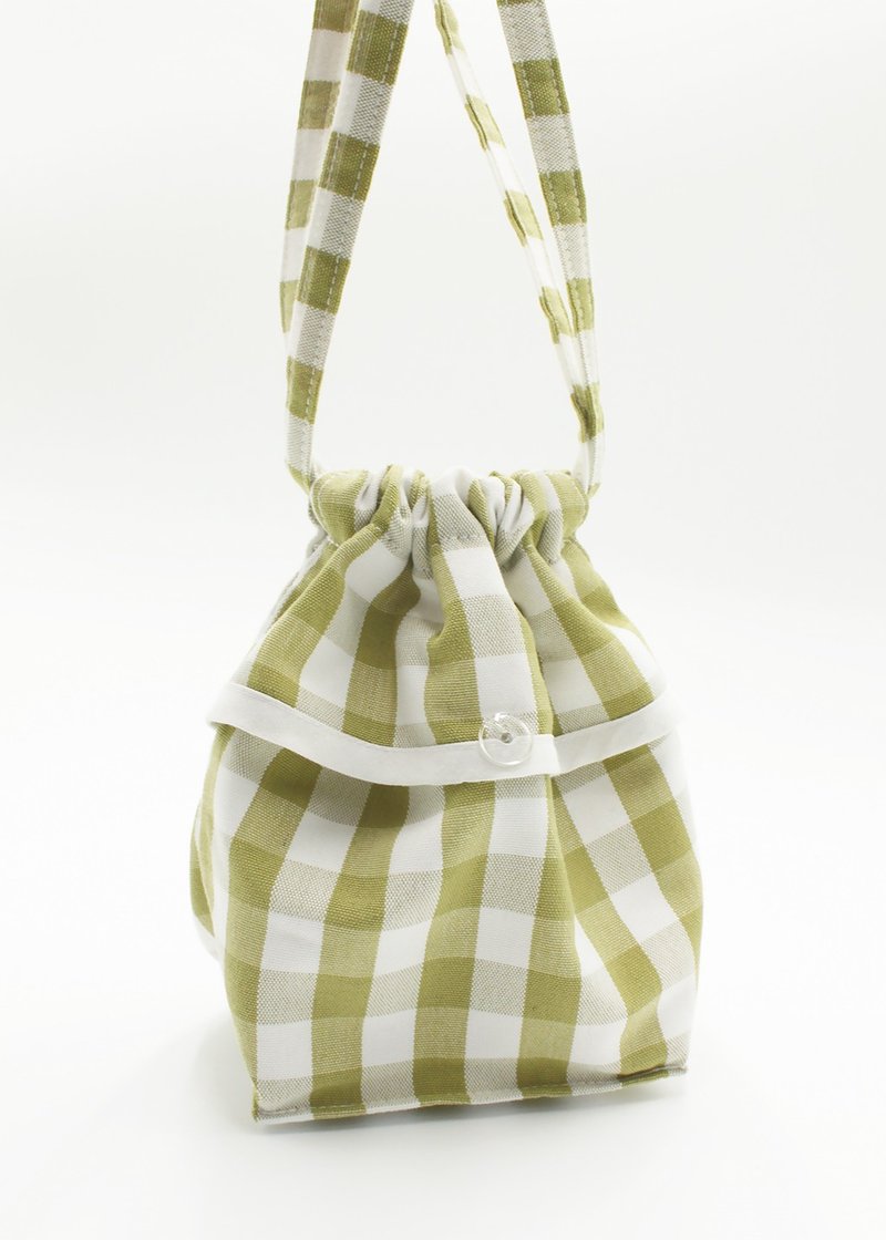 Plaid three-dimensional double drawstring pocket - green - กระเป๋าหูรูด - วัสดุอื่นๆ สีเขียว