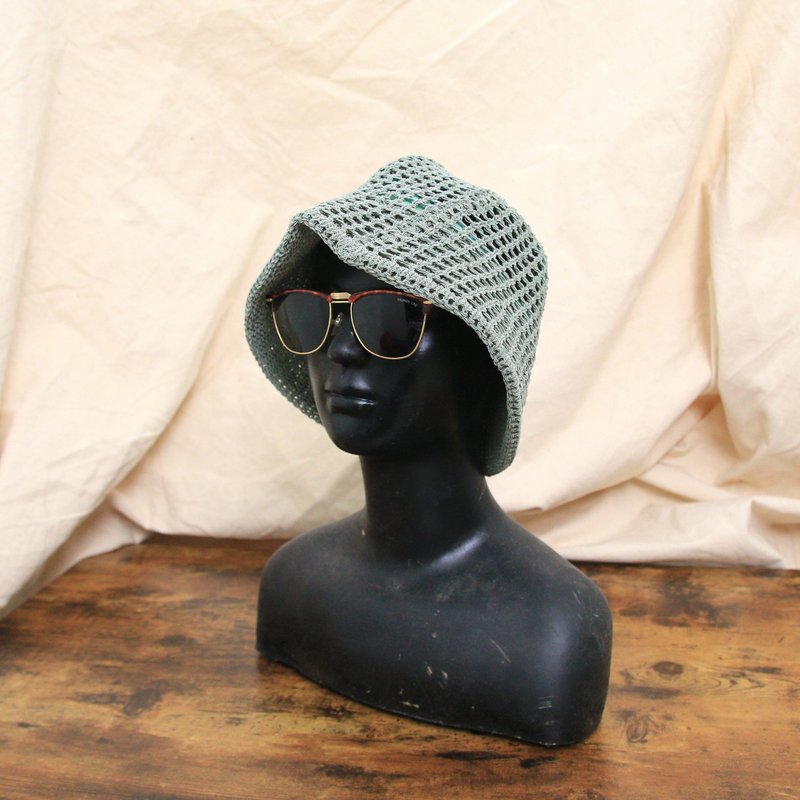 Back to Green::編織漁夫帽  湖水綠簍空  d-54//vintage hat - 帽子 - 棉．麻 
