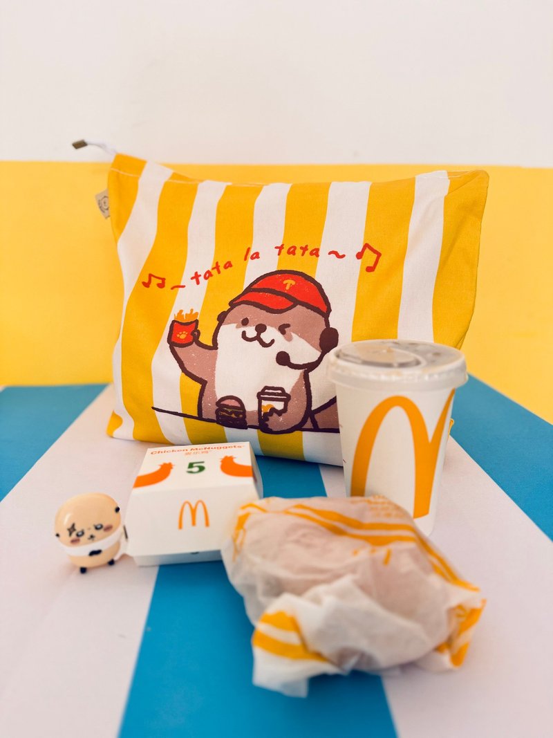 Shine原創可愛麥麥水獺購物袋可折疊 - 手提包/手提袋 - 棉．麻 