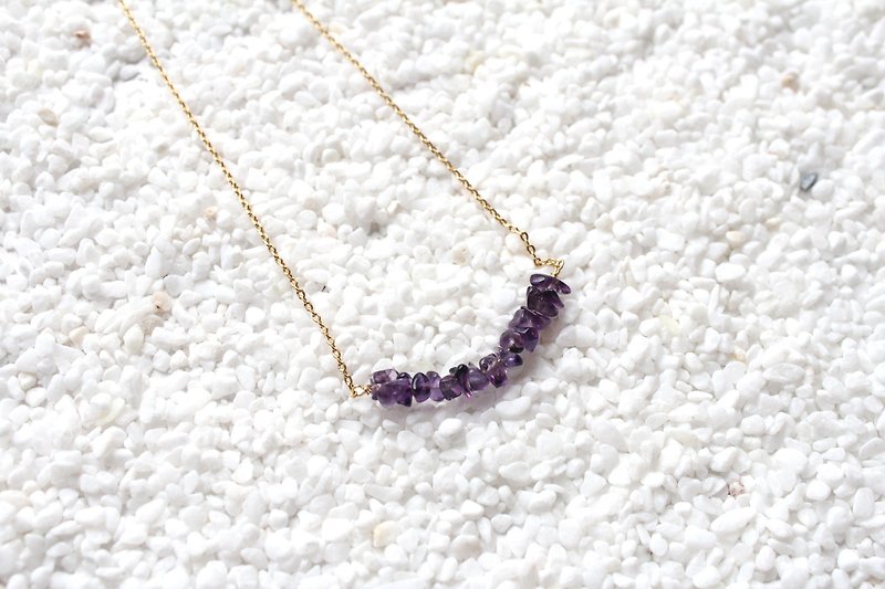 2月誕生石-Amethyst紫水晶微笑短項鍊（可調式） - 項鍊 - 寶石 紫色