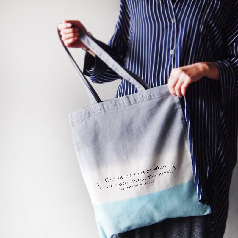 X Ma'pin non-stop gray sky blue / short strap hand dyed cotton canvas Tote - Messenger Bags & Sling Bags - Cotton & Hemp Blue