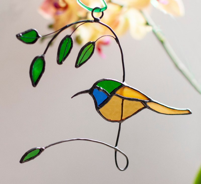 Stained glass bird. Window decoration. Little bird Suncatcher - Wall Décor - Glass Yellow