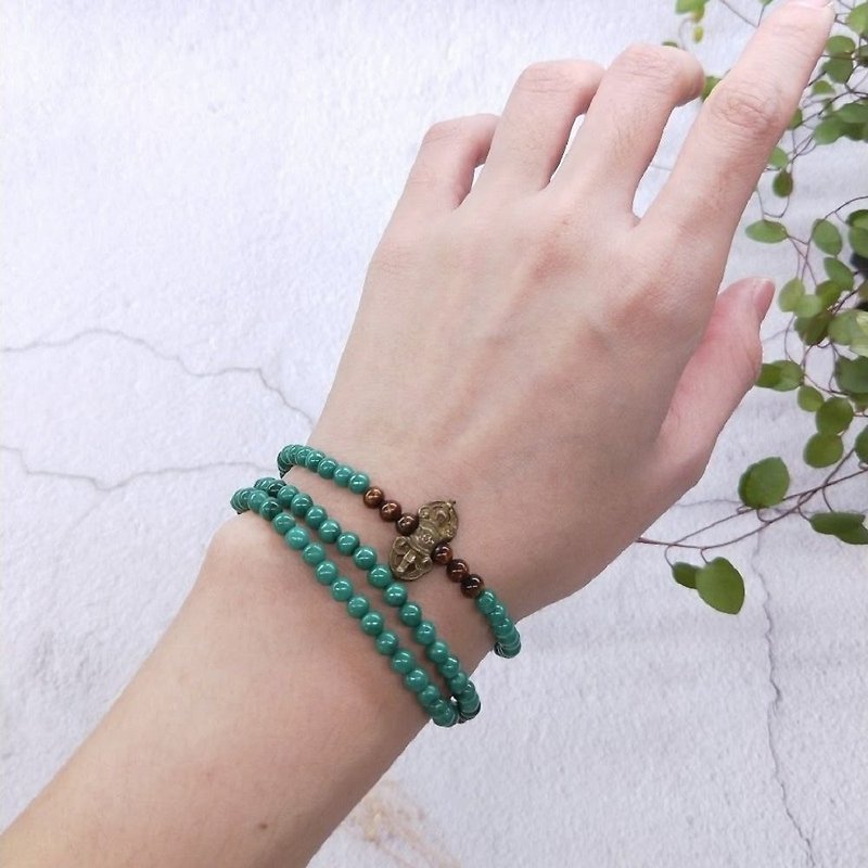 [108 beads series] malachite*gold coral*diamonds rosary beads multi-ring bracelets - สร้อยข้อมือ - เครื่องเพชรพลอย สีเขียว