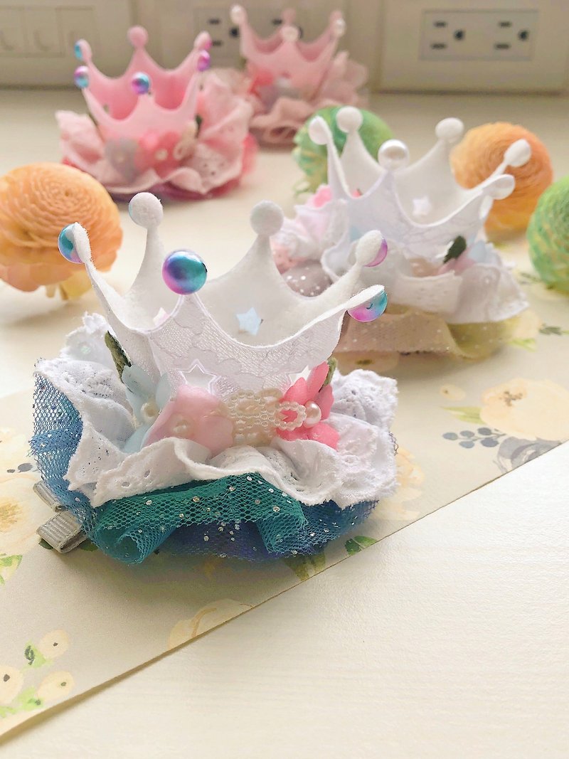 White kids child flower girl hairpin flower crown mesh gauze lace - เครื่องประดับ - วัสดุอื่นๆ ขาว