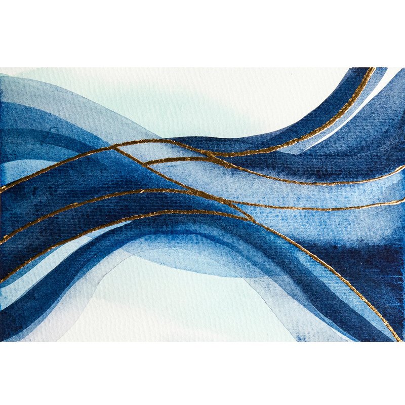 Abstract Watercolor Landscape Original Painting Indigo Blue Gold Wall Art - 海報/掛畫/掛布 - 紙 藍色