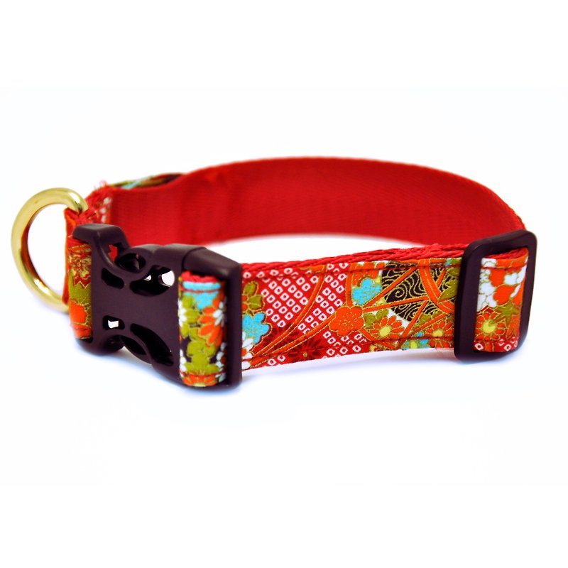 Dog Collar Safety Light- red flower patten-stylish dog collar - ปลอกคอ - ผ้าฝ้าย/ผ้าลินิน สีแดง