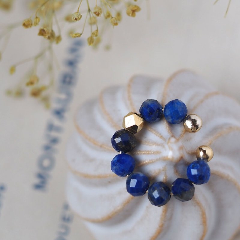 Natural Lapis Lazuli Ear Cuff | Round Cut 4mm | Quality AA+ | December Birthstone - Earrings & Clip-ons - Semi-Precious Stones Blue