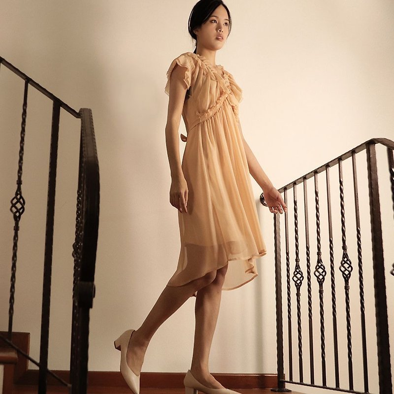 CHIFFON RUFFLE DRESS WITH SATIN CAMISOLE DRESS 2 IN 1 - One Piece Dresses - Other Materials Khaki