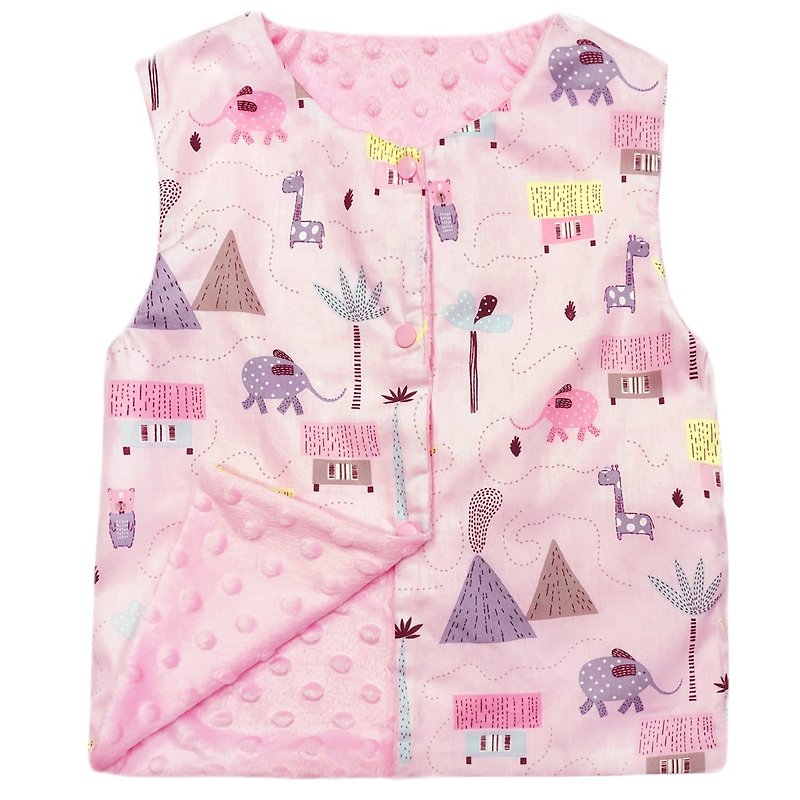 Minky dot print double-sided vest front and back in pink jungle - เสื้อโค้ด - เส้นใยสังเคราะห์ สึชมพู