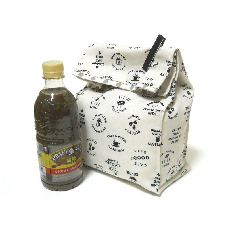 コーヒーが飲みたくなるランチバッグMサイズ　生成り【再販】　保冷バッグとクリップ付 - 其他 - 棉．麻 白色
