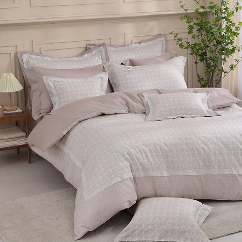 家適居家寢飾生活館 床包兩用被組-100%精梳棉-奶霜-粉-台灣製造