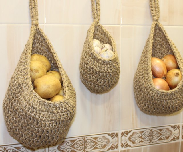 Hanging Wall Baskets, Vegetable Baskets, Jute Hanging Fruit