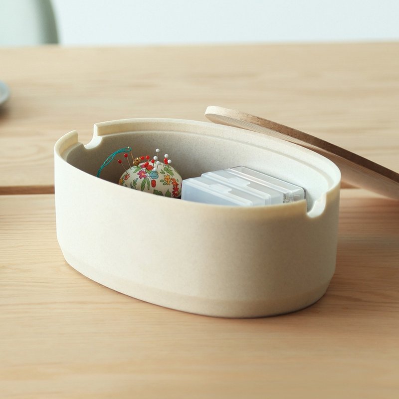 Japanese ideaco sandstone shallow oval storage box (large) - multiple colors available - Storage - Other Materials White