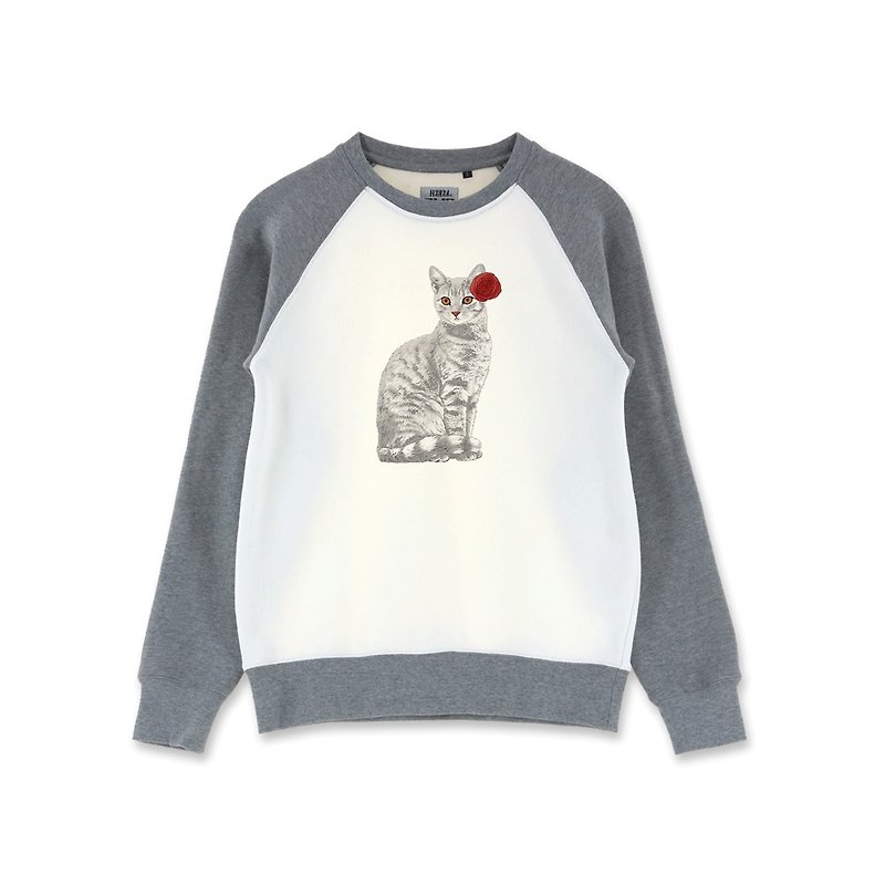 AMO  Original cotton adult Sweater /AKE/ A Cat In a Red Flower - Women's Tops - Cotton & Hemp 