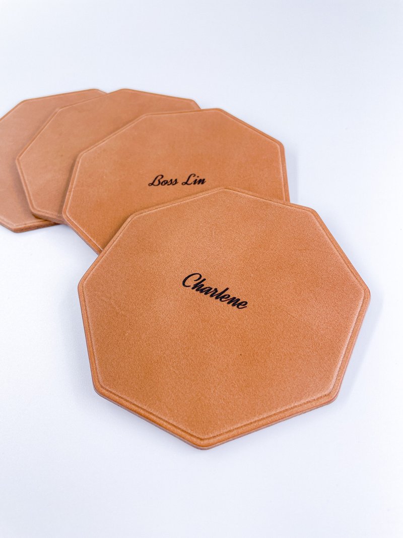 Genuine leather polygonal coaster丨Absorbent coaster丨Customized name丨Handmade丨Gift Christmas gift box - Coasters - Genuine Leather 