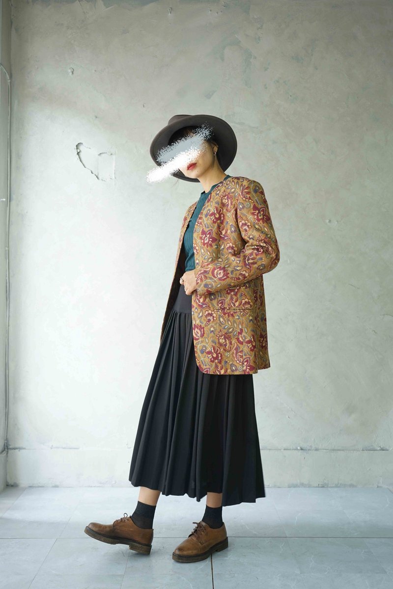 尋寶古著-閉月羞花絕美復古緹花無領西裝外套 - 女西裝外套 - 聚酯纖維 多色