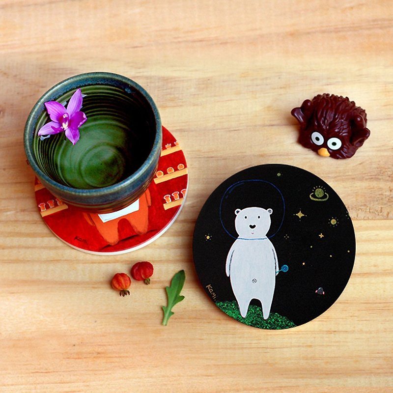 Ceramic Absorbent Coaster∣ Space Bear - Coasters - Porcelain Multicolor