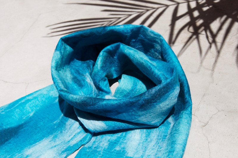 Christmas gift mothers day gift limited a wool felt scarf / wet felt scarf / watercolor art scarf / wool gradient scarf - blue sky - ผ้าพันคอ - ขนแกะ สีน้ำเงิน